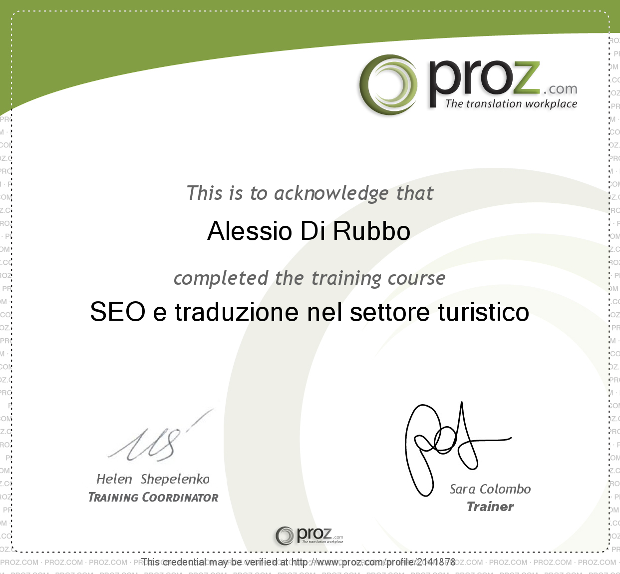 certificate SEO and translation in tourism