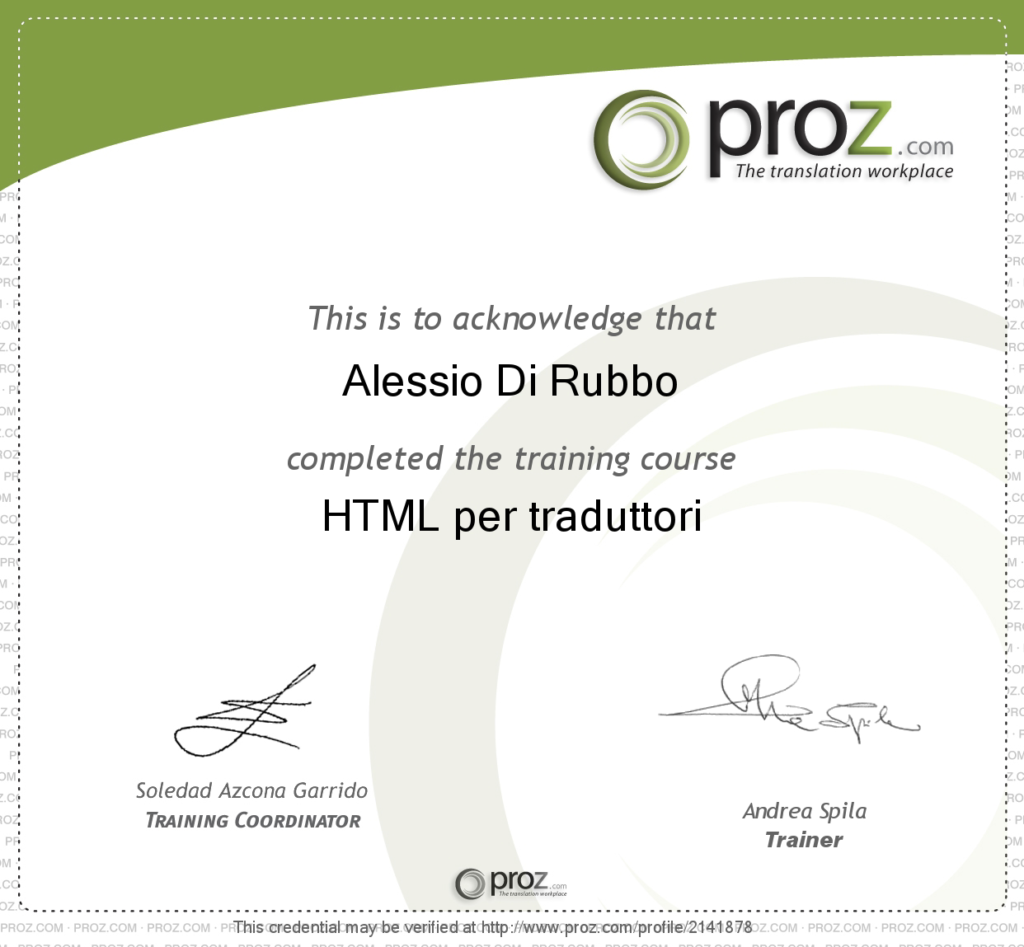 certificate HTML for translators