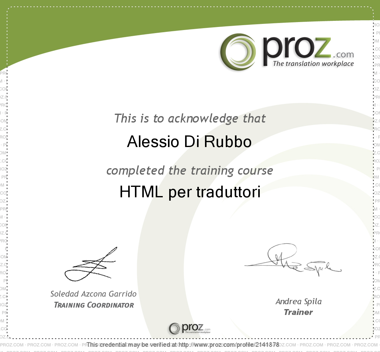 certificate HTML for translators