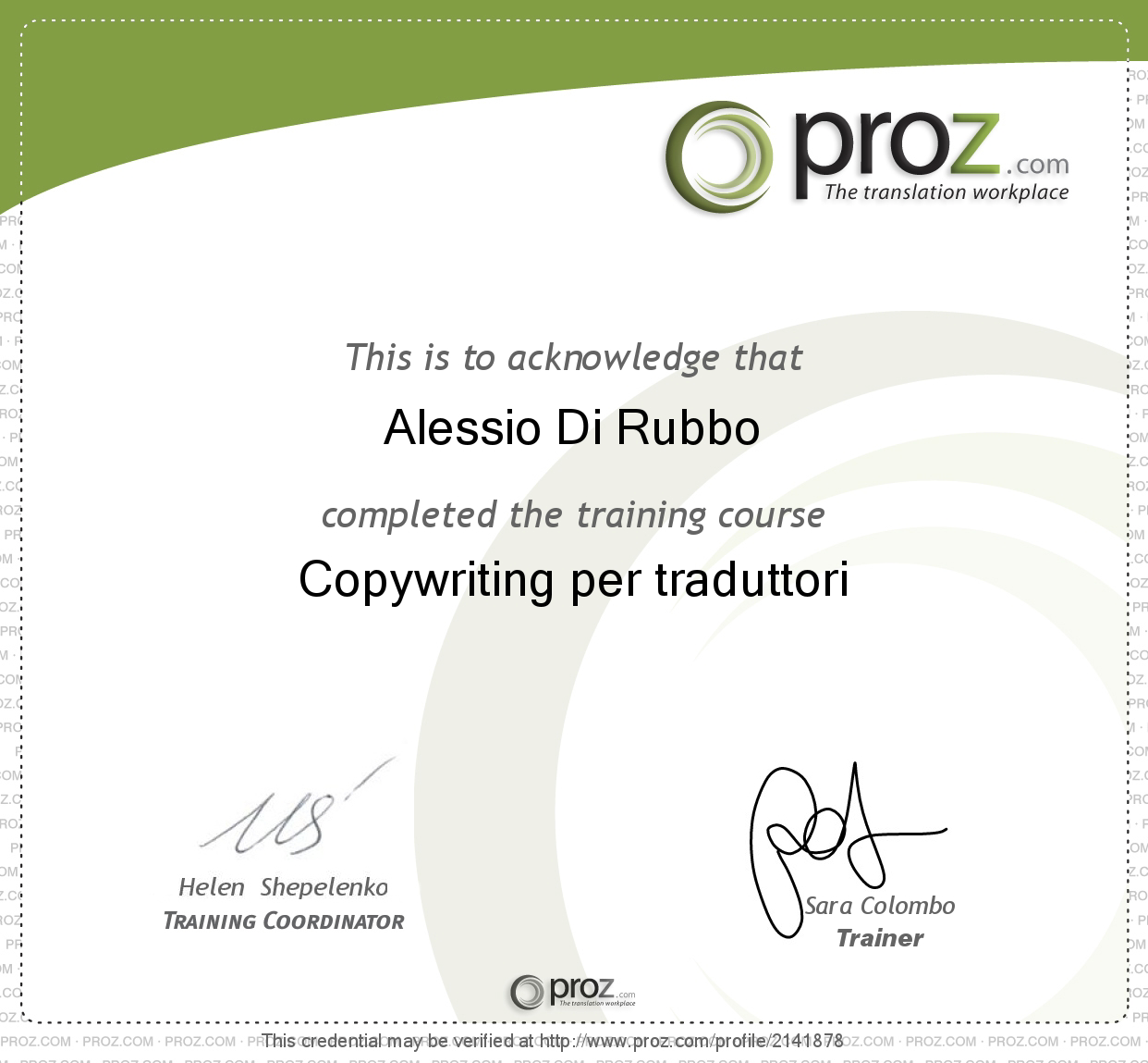 certificate copywriting for translators