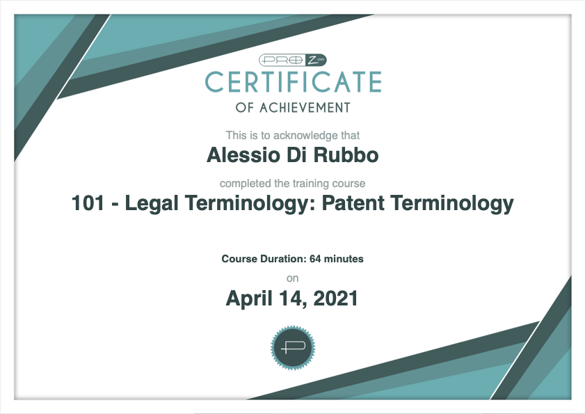 Certificate Legal Terminology: patent terminology