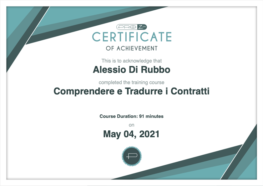 Certificate Understand and translate contracts