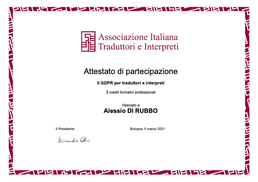 certificate GDPR for translators